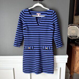 Lilly Pulitzer Charlene Shift Dress Blue Navy Stripe 3/4 Sleeve V-neck Size XS